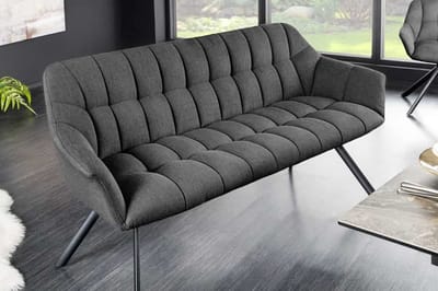 Eetkamerbank PAPILLON 165cm antraciet flatweave met rugleuningen zwart metalen frame - 44529