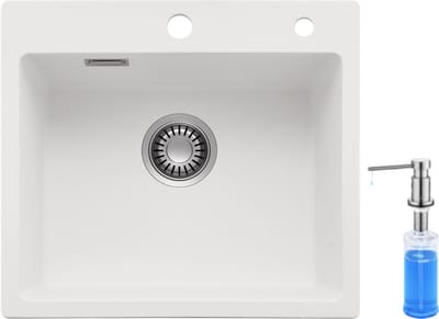 CECIPA max Spoelbak Keuken 50x45CM - Graniet Spoelbakken Met Zeepdispenser 300ML - Enkele spoelbak Wit - Met waterafvoersysteem - Voor 50 cm kast