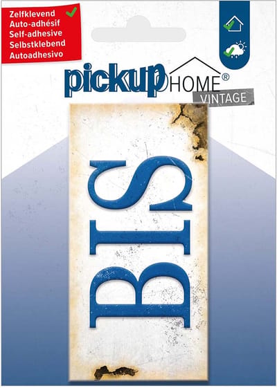 Pickup Home Vintage tegel 5x10 cm blauw bis Rechthoekig tegeltje met vintage uitstraling. Zelfklevend weerbestendig huisnummer deurbordje