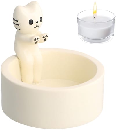 Brenzoos - Cartoon Cat Candle Holder - Schattige Kaarsenhouder - Decoratie voor Thuis - Wit - Kattenthema - Perfect voor Kattenliefhebbers