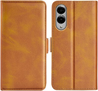 MobyDefend Hoesje - Geschikt voor Samsung Galaxy S25 Edge - Luxe Wallet Book Case (Sluiting Zijkant) - Lichtbruin