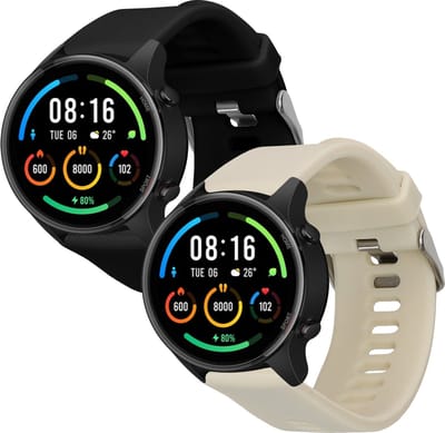 kwmobile 2x horlogebandjes geschikt voor Xiaomi Mi Watch / Mi Watch Color Sport bandje - Smartwatch bandjes van TPU - Activity tracker horloge band in zwart / beige