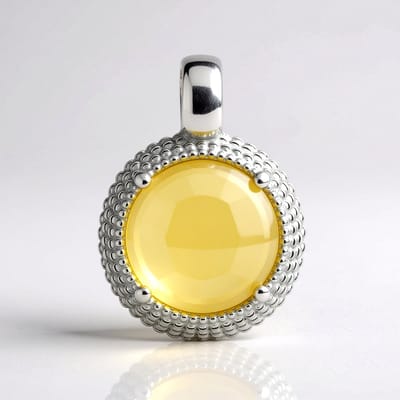 Cavill - Zilveren Hanger met 1 9 ct Baltische Barnsteen - 925 Sterling Zilver Gerhodineerd - Ronde Cabochon 12 mm - Elegant