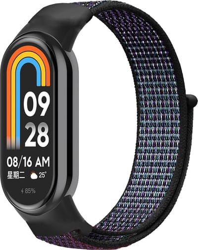 By Qubix - Sport loop nylon bandje - Zwart met paars - Geschikt voor Xiaomi Smart Band 8 / 9 / 10