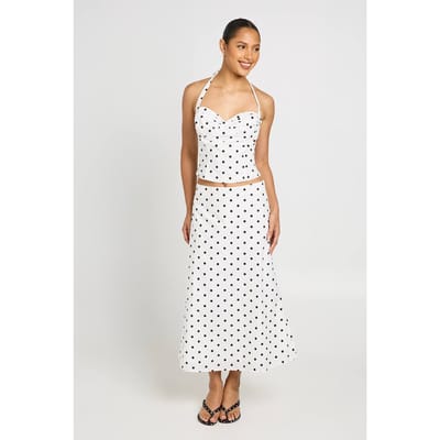 boohoo Dames Polkadot Midaxi Rok | Wit | Maat: 38