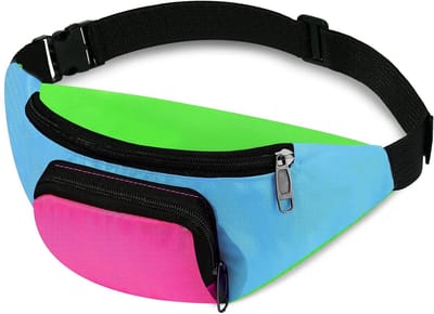 80s Retro Neon Fanny Pack met 2 Pockets - Handsfree Heuptas voor Feestjes, Festivals en Reizen - Ideaal voor 80s Thema Party's in Blauw