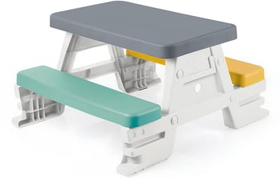 JCP® Kindertafel - Tot 4 Kinderen - Kindertafel en Stoeltjes - Kindertafel met Stoeltjes - Wit en Grijs - 77cm x 71cm x 43cm