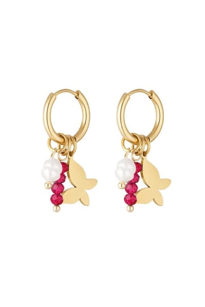 Oorbellen met vlinder hanger | Gouden oorbellen | Stainless steel | Verkleurt niet | Waterproof | Nikkelvrij | Sint | Kerst | Cadeau | Dames sieraden