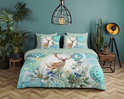 HIP dekbedovertrek mandala's, bloemen en een hert - 1 persoons 140x200/220 cm - Multi - 100% Katoen satijn