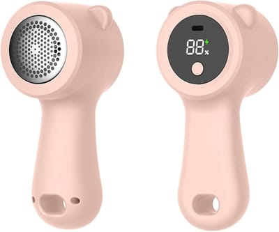 Stofontpiller – Oplaadbare pluistrimmer – Truiontpiller – Schattig berendesign – Speciaal voor het verwijderen van pluisjes, losse draden en pilling van kleding & meubels – Met digitaal LED-display – 3 snelheidsstanden – Roze