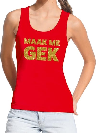 Maak me gek gouden tekst tanktop / mouwloos shirt rood dames - dames singlet Maak me gek S