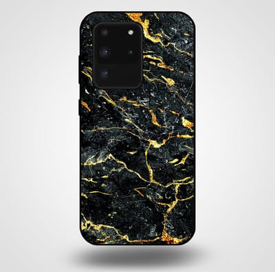 Smartphonica Telefoonhoesje voor Samsung Galaxy S20 Ultra met marmer opdruk - TPU backcover case marble design - Goud Zwart geschikt voor Samsung Galaxy S20 Ultra