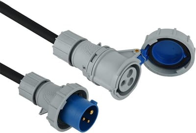 Buitenstekkerdozen 3-polig voor caravans - 30 M Zwart IP67 Rubber Kabel