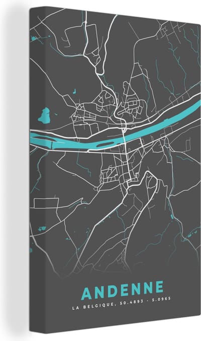 Canvas Schilderij Stadskaart – Grijs - Kaart – Andenne – België – Plattegrond - 20x30 cm - Wanddecoratie