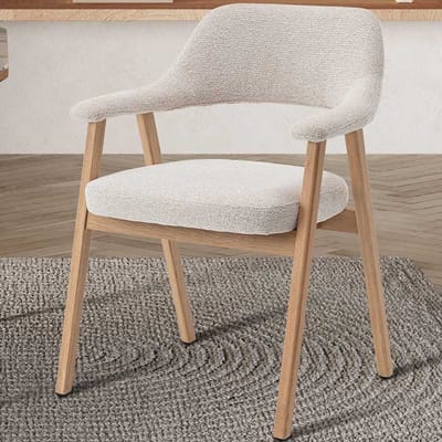 Stoel/Eetkamerstoel Coralie – massief licht eiken – stof Beige – OTE Milan 103 - Prijs is per stuk