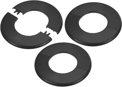 Set van 3 gespleten flens, zelfklevende rozetplaat voor 63 mm pijpaccessoires, vloer en plafond afdekplaten, zwart en 6,5 mm hoog