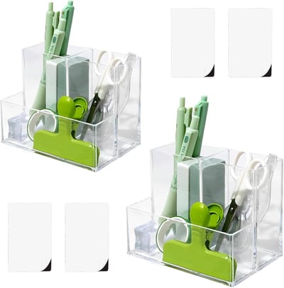 SnelShoppen - Clear Acrylic Desk Organizer - 3 Slots Pencil Pen Holder, Multifunctionele Bureau Organizer voor Kantoor, Make-up, Badkamer, Duidelijk D