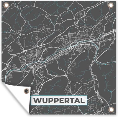 Tuin poster Plattegrond – Wuppertal – Blauw – Stadskaart – Kaart - Duitsland - 200x200 cm - Tuindoek