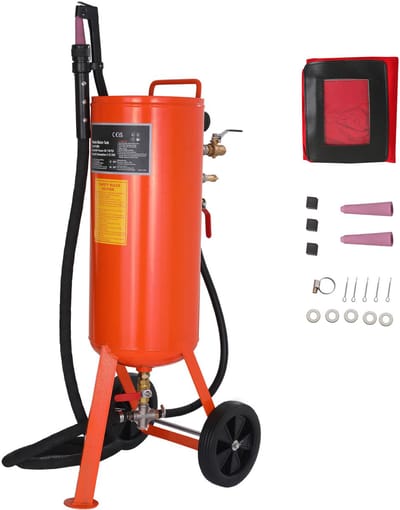 Zware zandstraler 37 l , draagbare 414–758 kPa hogedruk straaltank, lucht zandstraalkit met 2 keramische mondstukken en 2,3 m slang voor het verwijderen van vlekken, roest en verf