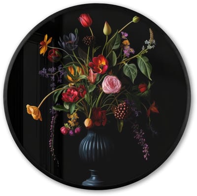 Poster in lijst Rond - Fotolijst 60x60 cm - Posters - Bloemen - Bessen - Klassiek - Ronde posterlijst zwart - Decoratie - Wanddecoratie woonkamer - Muurdecoratie slaapkamer
