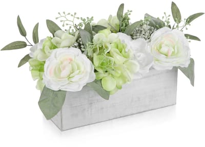 Dailygoods - Oairse Hortensia Kunstbloemen in houten vaas, kunstbloemen in pot, kunstpotbloemen, pioenrozen, hortensia, tafelopzetstukken voor tafeldecoratie, woonkamer, binnen, thuis, badkamer