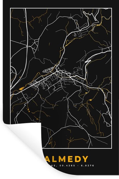 Muurstickers - Sticker Folie - Malmedy - Goud - Plattegrond - Kaart - Stadskaart - 20x30 cm - Plakfolie - Muurstickers Kinderkamer - Zelfklevend Behang - Zelfklevend behangpapier - Stickerfolie