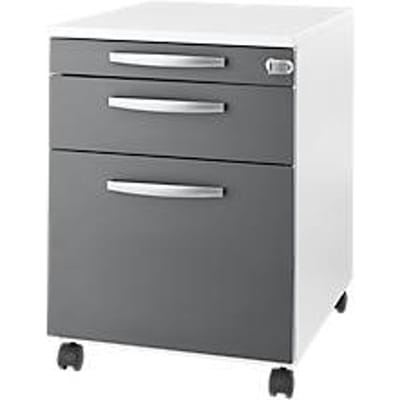 Schäfer Shop Select Verrijdbaar ladeblok Login, hangmappenlade + materiaallade + schuiflade, afsluitbaar, hout, B 431 x D 580 x H 595 mm, wit/grafiet