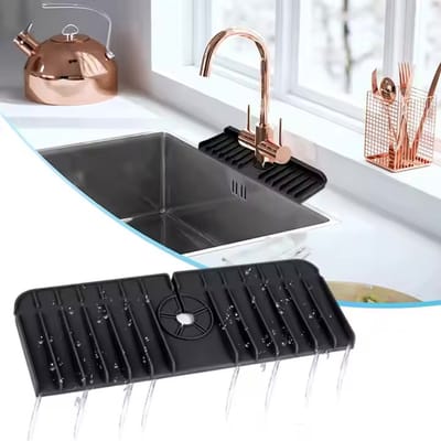 Zirkle Siliconen Kraanmat Keuken – Flexibele Wateropvangmat voor Kraan – Antislip Gootsteenmat – Spatwater Opvangmat voor Aanrecht, Badkamer & Wasruimte – Zwart