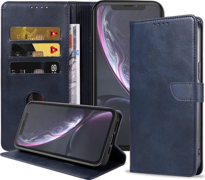 Geschikt voor iPhone XR Telefoonhoesje Kunstleer met Magnetisch lipje en Pasjeshouder Book Case met Klepje - Blauw - Smartphonica geschikt voor Apple iPhone XR