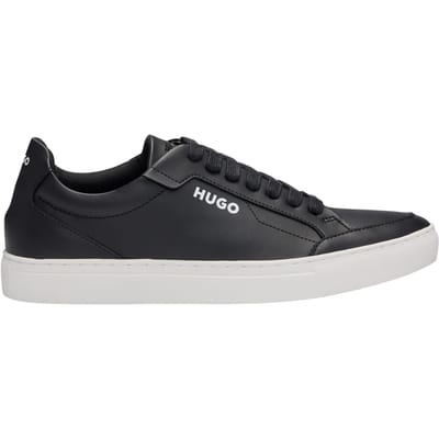 Hugo Heren Futurism leren platte sneakers met ronde neus (Zwart)