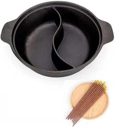 Gietijzeren Hotpot - Dubbele Smaak Pan - Samen Eten - S-vormig Scheidingswand - 318 cm - Zwart