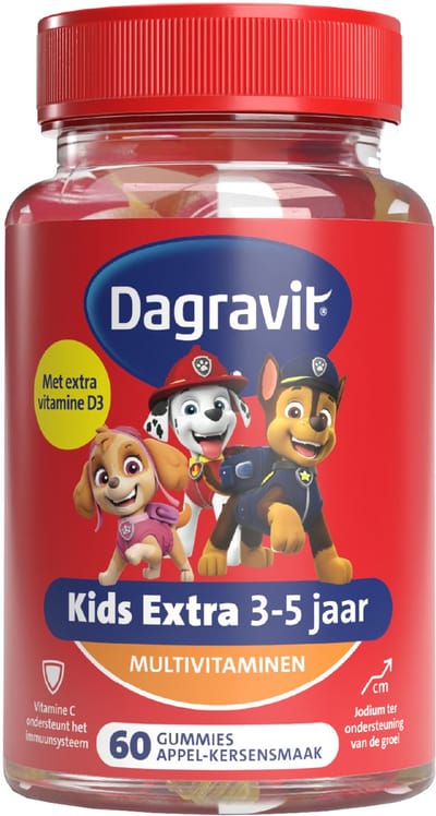 Dagravit Kids Paw Patrol 3-5 jaar multivitaminen - Vitamine C en mineraal zink dragen bij aan normaal functioneren van het immuunsysteem - 60 gummies