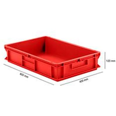 Stapelbak Eurobox serie EF 6120 - PP - L 600 x B 400 x H 120 mm - 23,3 l - gesloten wanden - gesloten handgrepen -  rood