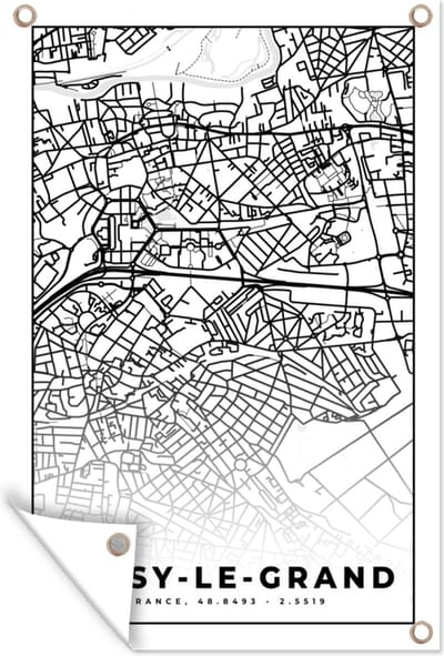 Muurdecoratie Stadskaart - Plattegrond - Kaart - Noisy-le-Grand - Frankrijk - Zwart wit - 120x180 cm - Tuinposter - Tuindoek