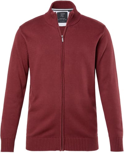 JP 1880 - Heren - Cardigan opstaande kraag geribbelde manchetten - Kastanjebruin - Maat L