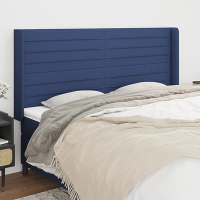 vidaXL - Hoofdbord - met - randen - 203x16x118/128 - cm - stof - blauw