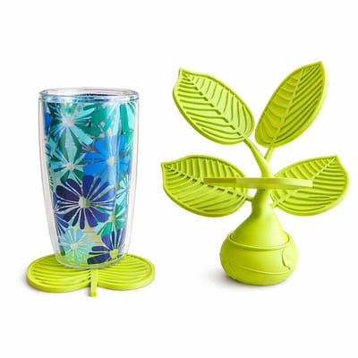 Leaf Onderzetter Set Design Plant – Design Onderzetters met Plantenhouder – 5 Stuks – Decoratieve Coasters voor Glazen en Mokken – Wateropvang voor Planten – 90 mm – Groen