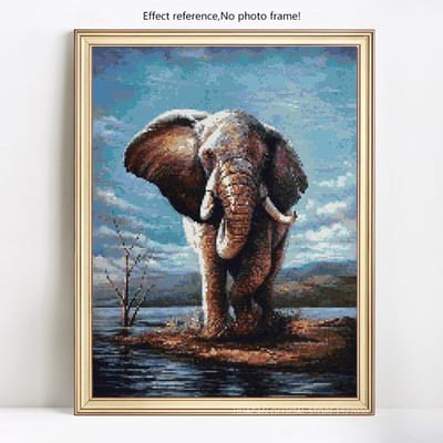 Peinture diamant 5D éléphant, affichage complet, broderie complète, point de croix rond 20X30CM gray