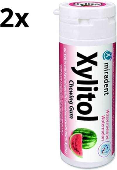 Miradent Xylitol Kauwgom | Watermeloen | 2 x 30 stuks | Voordeelverpakking