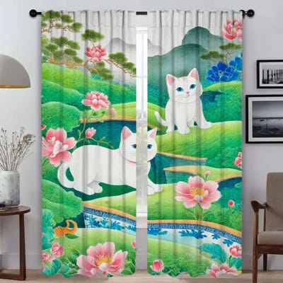 Master Cat Verduisteringsgordijn voor Kamer 2 Panelen Tule voor Slaapkamer Moderne Woonkamer Gordijnen Halloween Decoratie Scheidingsgordijnen W50xH70cmx2pcs-CL