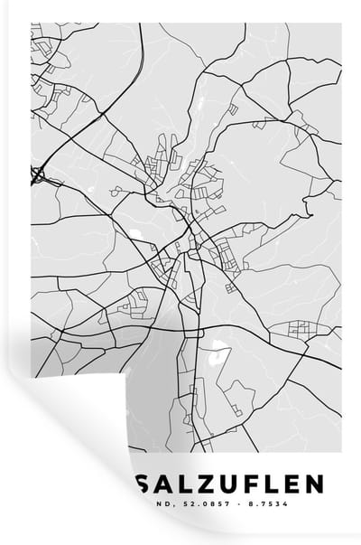 Muurstickers - Sticker Folie - Kaart - Bad Salzuflen - Duitsland - Stadskaart - Plattegrond - 20x30 cm - Plakfolie - Muurstickers Kinderkamer - Zelfklevend Behang - Zelfklevend behangpapier - Stickerfolie