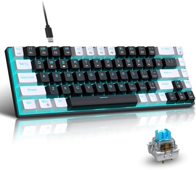 Allecto - Mechanisch Gamingtoetsenbord - Gamingtoetsenbord 68 toetsen - Waterdicht en afneembaar USB-kabel - IJs Blauw Achtergrondlicht - Mechanisc...
