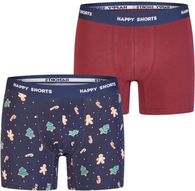 Happy Shorts Heren Boxershorts Kerst 2-Pack Donkerblauw/Bordeaux - Maat S