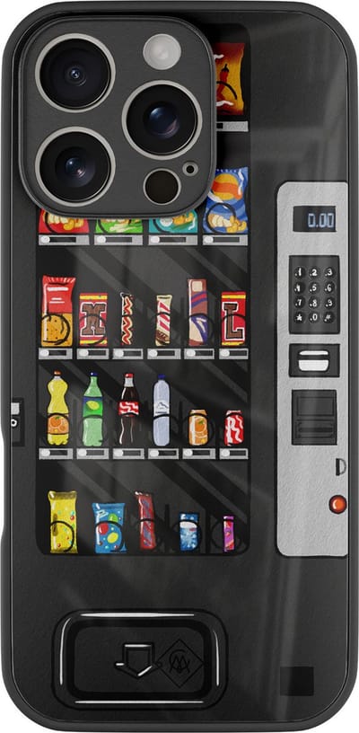 Casimoda® hoesje - Geschikt voor iPhone 16 Pro - Snoepautomaat - Luxe Hard Case Zwart - Backcover telefoonhoesje - Multi