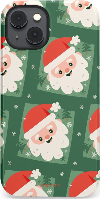 Casetastic hoesje geschikt voor Apple iPhone 14 Plus - MagSafe - Dubbellaagse bescherming - Kerstmannen in het bos - Fashion Case - Donkergroen Wit Terracotta Crème