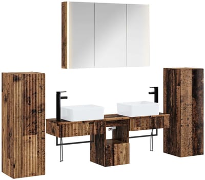 vidaXL Badkamermeubelset 6 st Oud hout Bewerkt hout en glas