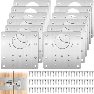 12 Stuks RVS Scharnier Reparatieplaten met 72 Schroeven, 9cm×9cm Hinge Bevestigingsplaten voor Keukenkasten, Lades en Dozen