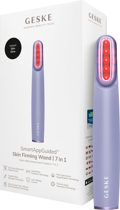 GESKE Skin Firming Wand | 7 in 1 | Anti-aging | MicroCurrent Facelift | Huidverzorgingstool | Rimpels verwijderen | Gezichtsversteviger | Rode ledtechnologie | Draaibare kop