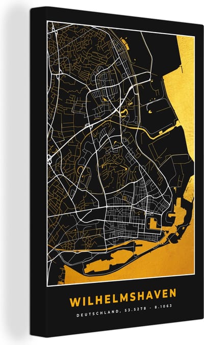 Canvas Schilderij Kaart – Plattegrond – Stadskaart – Wilhelmshaven – Duitsland – Goud - 20x30 cm - Wanddecoratie