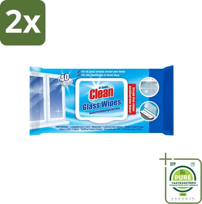 At Home - Clean - Glas Reinigingsdoekjes - Reinigt Streepvrij - 40 Doekjes - Voordeelverpakking - 2 stuks - Reinigingsdoekjes glas - Streepvrije doekjes